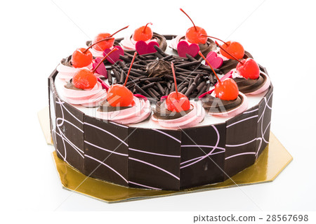 Chocolate cake with cherry on top 28567698
