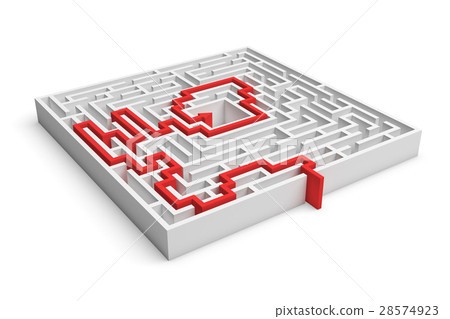 3d rendering of a white square maze with a red 3d rendering of a white square maze with a red 28574923
