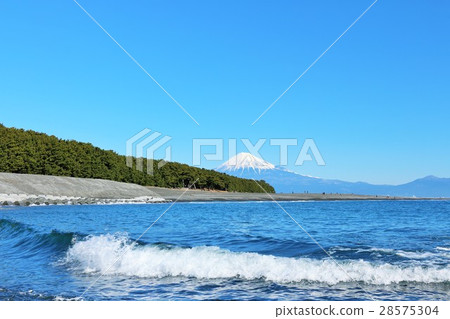 Miho no Matsubara富士山在藍天和藍色海 28575304