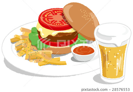 Hamburger and beer 28576553