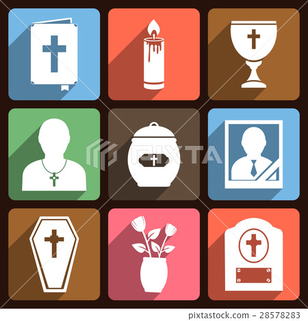 Funeral icons with long shadow 28578283