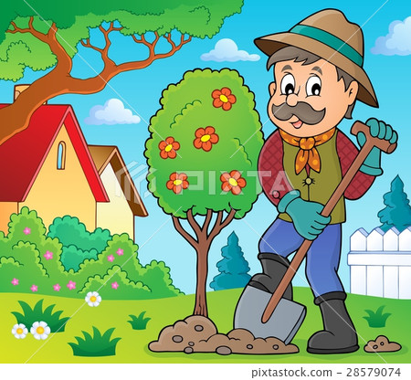 圖庫插圖: gardener planting tree theme image 2