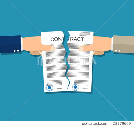 Two hands torn in half contract document. 28579669