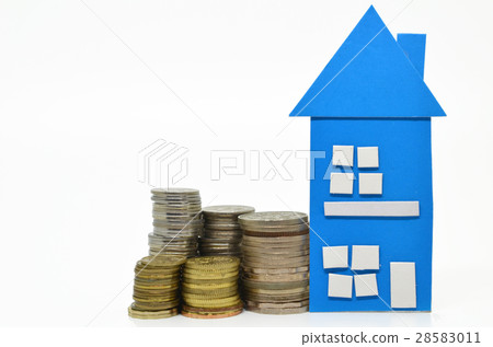 House model and stacks of coins House model and stacks of coins 28583011