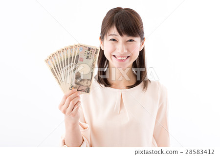 Young women, bills, 100,000 yen 28583412