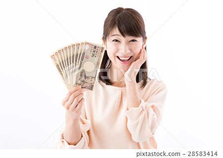Young women, bills, 100,000 yen 28583414