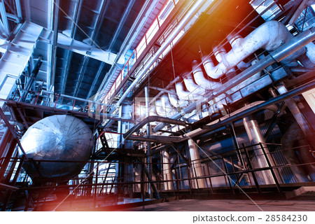 Steel pipelines and cables in blue tones 28584230