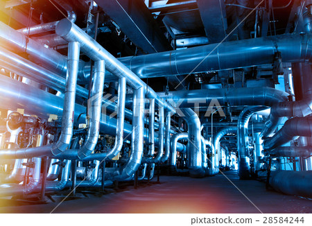 Steel pipelines and cables in blue tones 28584244