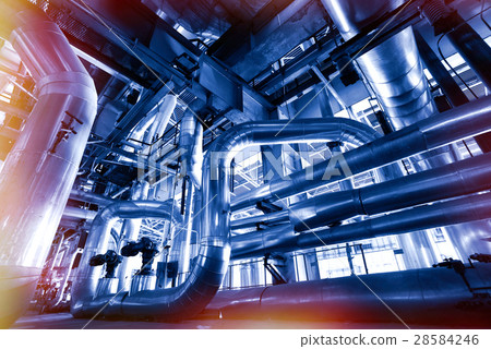 Steel pipelines and cables in blue tones 28584246