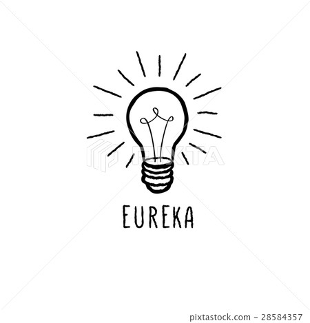 Lamp bulb isolated, handwritten lettering Eureka Lamp bulb isolated, handwritten lettering Eureka 28584357