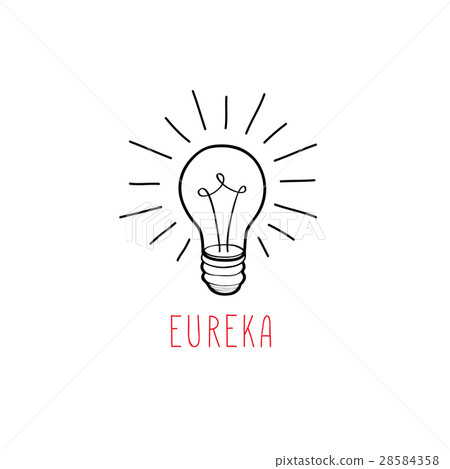 Lamp bulb isolated, handwritten lettering Eureka 28584358