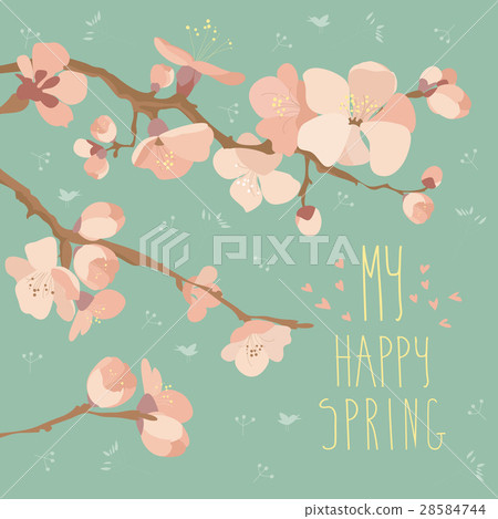 Card with spring flowers on tree branch Card with spring flowers on tree branch 28584744