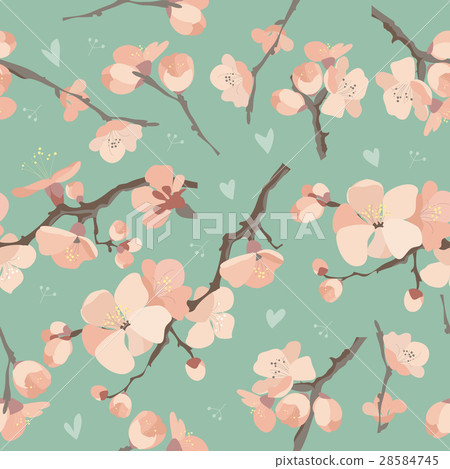 Seamless spring flowers on tree branch pattern Seamless spring flowers on tree branch pattern 28584745