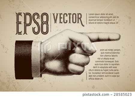 Vector hand with pointing finger in engraving 28585023