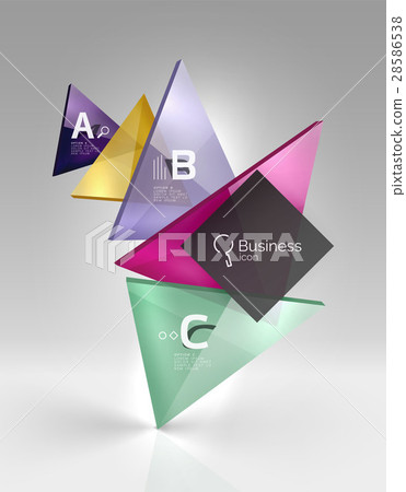 Glossy glass translucent triangles on 3d empty 28586538