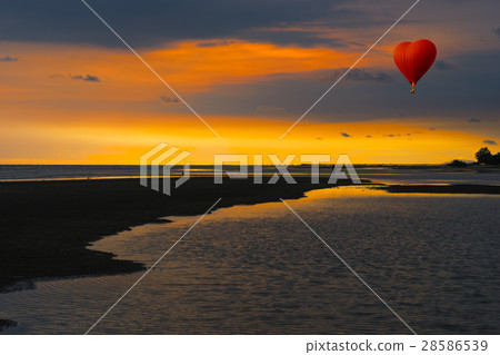 Beach and sea with twilight sky with balloon 28586539
