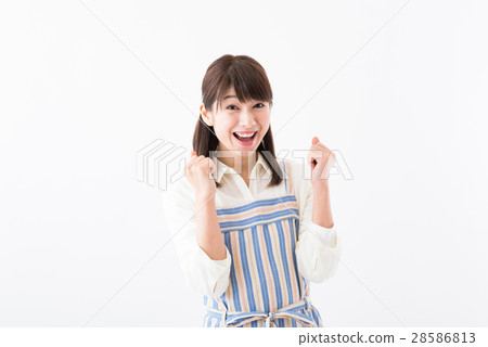 年輕的女士，家庭主婦，快樂，膽量構成 28586813