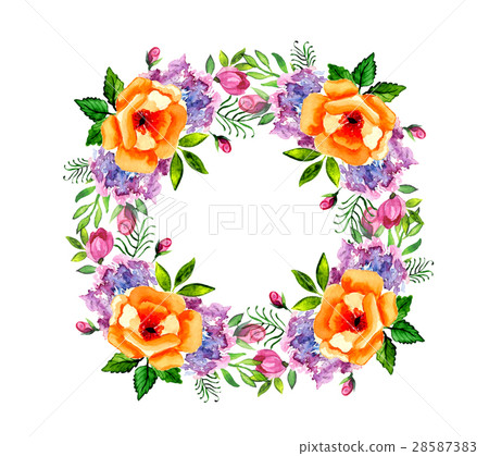 Watercolor flower roses wreath 28587383
