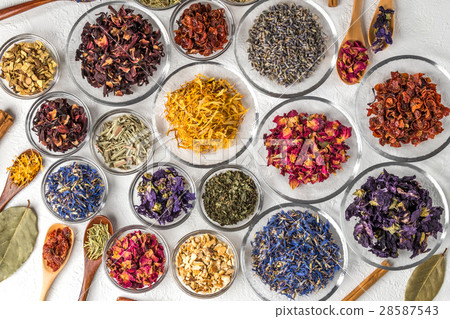 Beautiful herbal tea Colorful blend herb tea Beautiful herbal tea Colorful blend herb tea 28587543