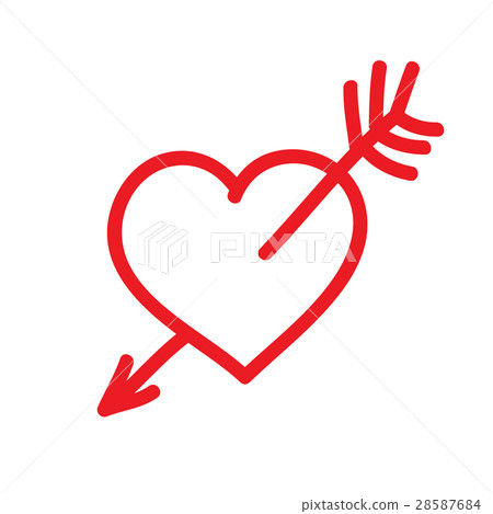 Vector hand-drawn red heart with arrow. 28587684