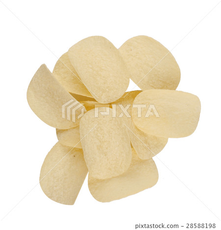 top view of potato snacks pile isolated on white top view of potato snacks pile isolated on white 28588198