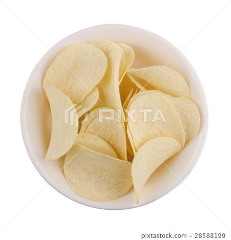 top view of potato snacks white bowl isolated top view of potato snacks white bowl isolated 28588199
