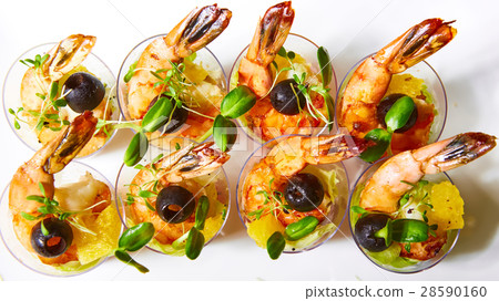 Shrimp, avocado, tomato, salmon cocktail salad Shrimp, avocado, tomato, salmon cocktail salad 28590160