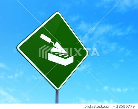 Constructing concept: Brick Wall on road sign 28590779
