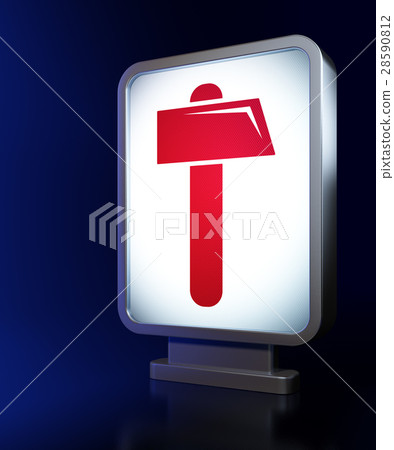 Building construction concept: Hammer on billboard Building construction concept: Hammer on billboard 28590812