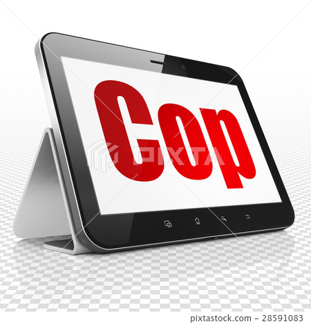 Law concept: Tablet Computer with Cop on display 28591083