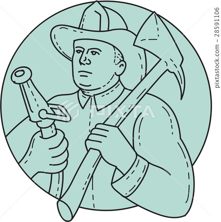 Fireman Firefighter Axe Hose Circle Mono Line 28591106