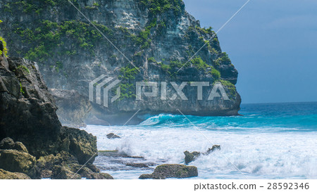 Ocean Waves on Tembeling Coastline at Nusa Penida 28592346
