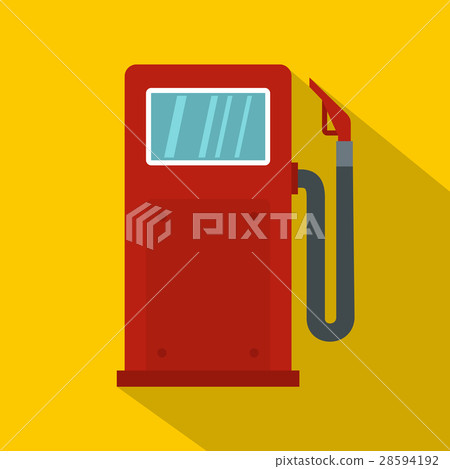 Red gasoline pump icon, flat style 28594192