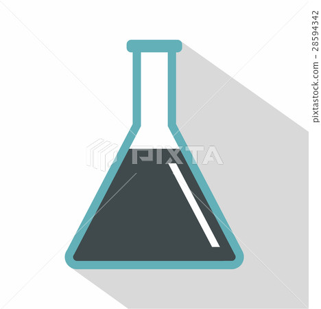 Conical flask test tube with oil icon, flat style Conical flask test tube with oil icon, flat style 28594342