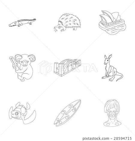 Attractions of Australia icons set, outline style Attractions of Australia icons set, outline style 28594715