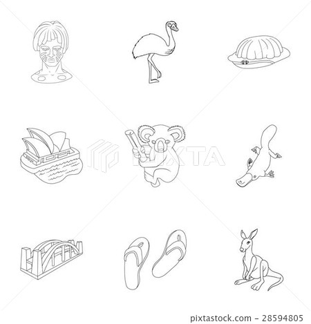 Australia icons set, outline style Australia icons set, outline style 28594805