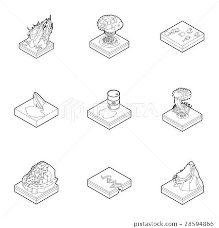 Natural disaster icons set, outline style - Stock Illustration ...