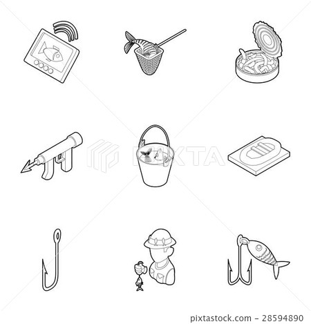 Fish catch icons set, outline style - Stock Illustration [28594890] - PIXTA
