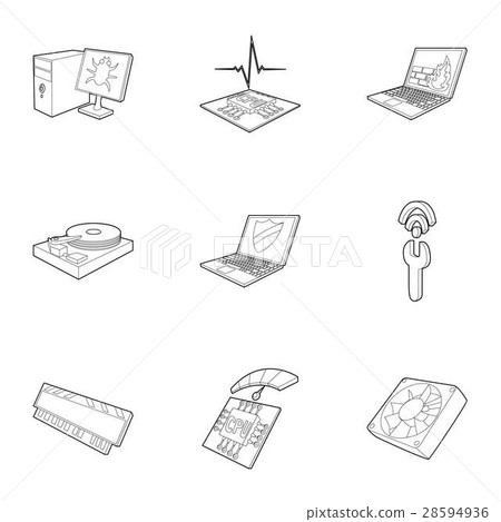 Computer setup icons set, outline style 28594936