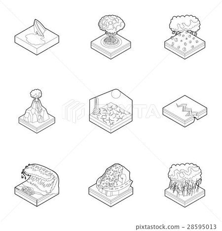 Natural accident icons set, outline style Natural accident icons set, outline style 28595013