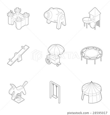 Children rides icons set, outline style Children rides icons set, outline style 28595017