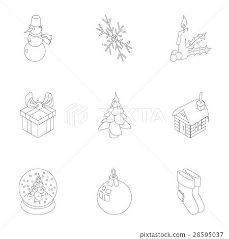 New year icons set, outline style New year icons set, outline style 28595037