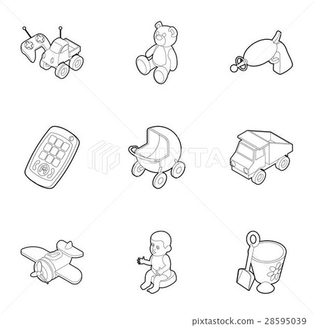 Fun games for kids icons set, outline style Fun games for kids icons set, outline style 28595039