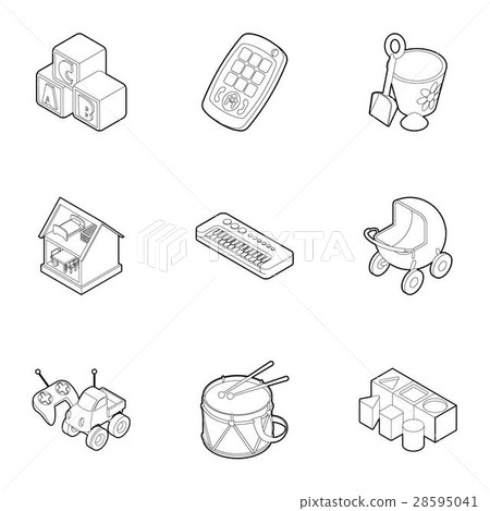 Toys for kids icons set, outline style Toys for kids icons set, outline style 28595041