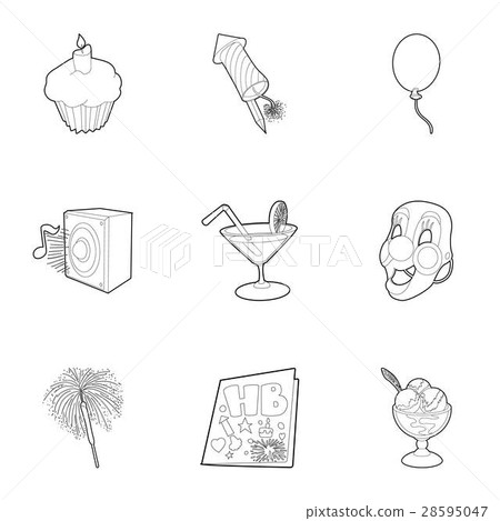 Birthday icons set, outline style 28595047