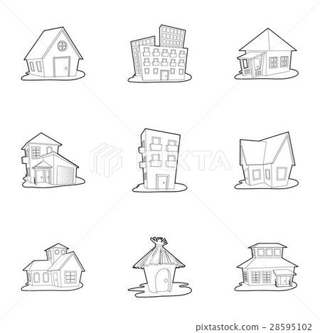 Building icons set, outline style - Stock Illustration [28595102] - PIXTA