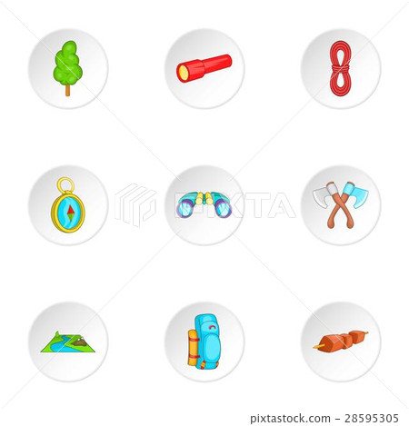Vacation in forest icons set, cartoon style Vacation in forest icons set, cartoon style 28595305