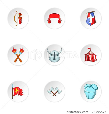 Medieval knight icons set, cartoon style 28595574
