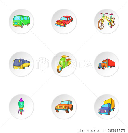Transport icons set, cartoon style 28595575