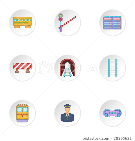 Railway transport icons set, cartoon style 28595621